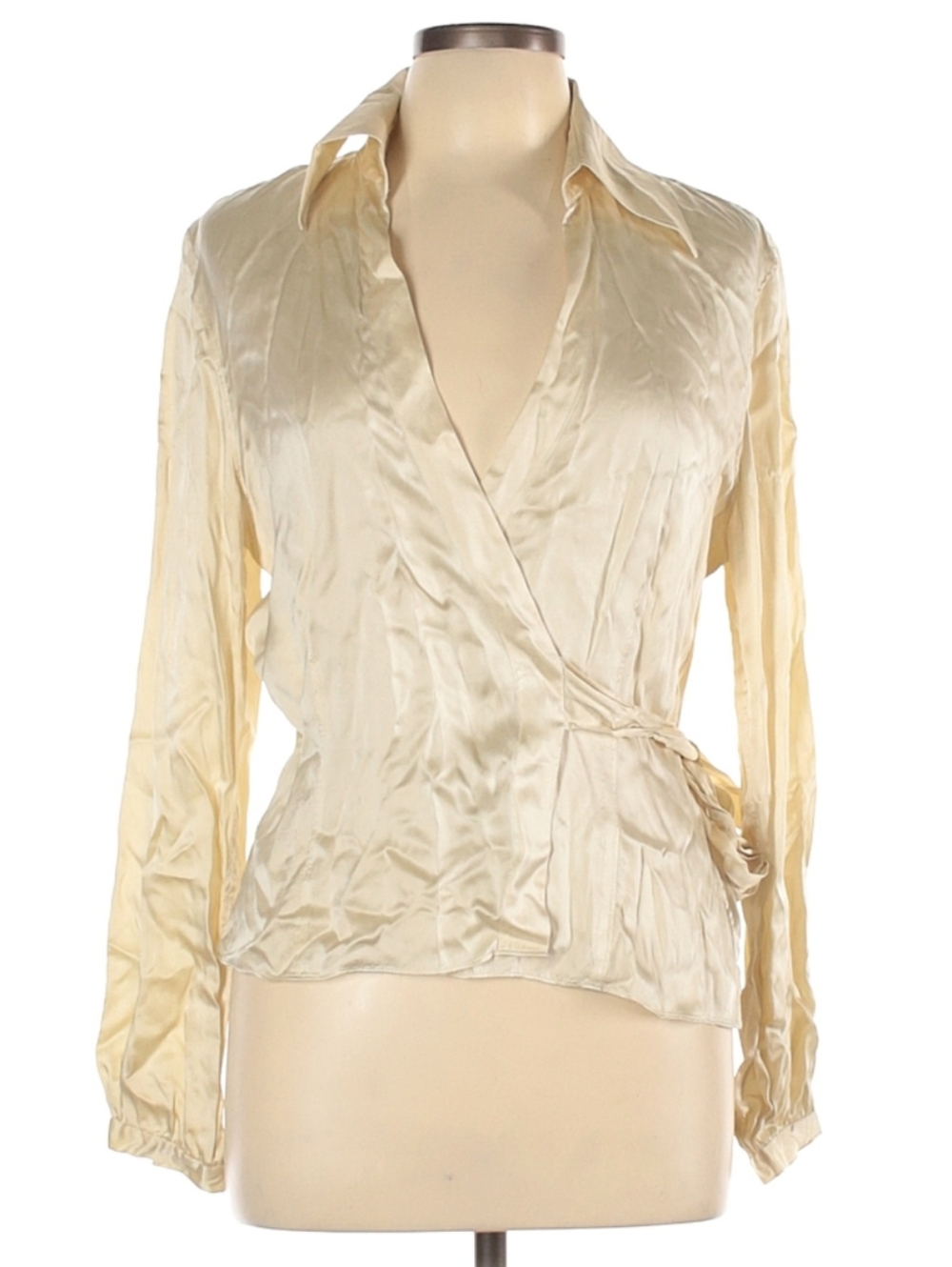 The Limited Wrap-Style 100% Silk Long-Sleeve Top Size L